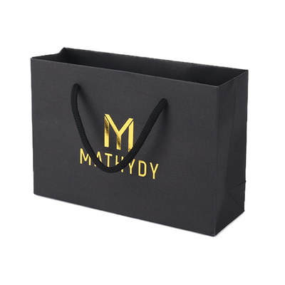 APB005 Custom Black Card Paper Bag Shopping Bag With Gold Foil Logo
