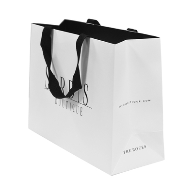 APB013 Custom shopping paper bag printing color inside the bag with hidden ribbon handle