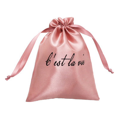 AST004 Custom logo Printed Satin drawstring bag For Shoe Bag Jewelry Packaging