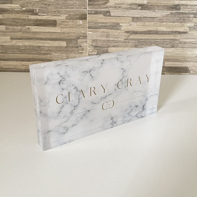 AL019 Customized Acrylic Blcok With Marble Texture Background
