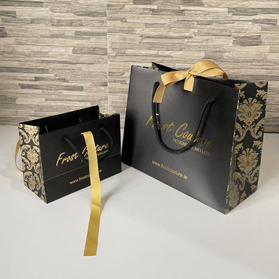 APB017 Custom grain pattern printing shopping paper bag with ribbon