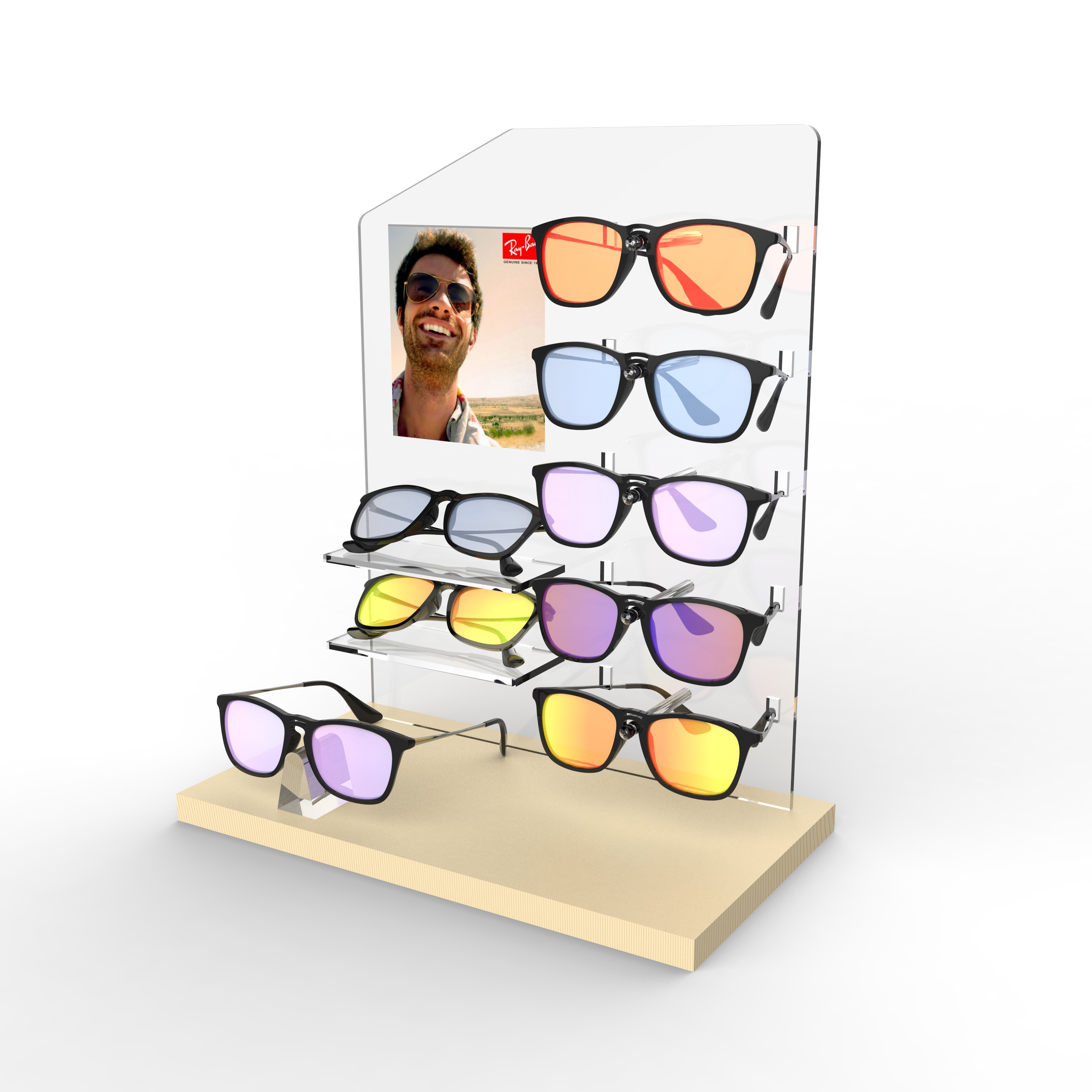 AGL014 Customizable Acrylic Wooden Eyewear Sunglasses Display Stand Multiple Pairs