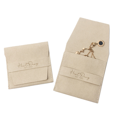 AMF001 Customized Logo Flip Cover Microfiber Fabric Bag Jewelry Pouch With Embossed Logo