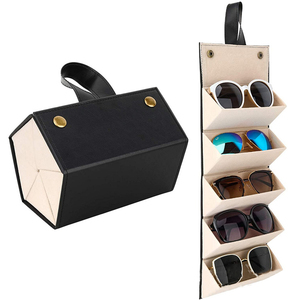 AGL026 5 Pairs PU Leather Velvet Eyewear Sunglasses Travel Case Storage Box