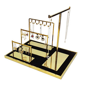 AJW043 Gold Metal Jewelry Display Set Necklace Stand Earring Stand