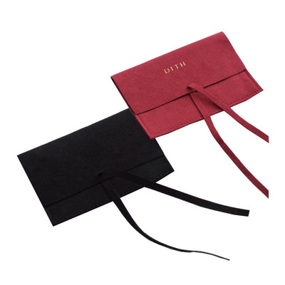 AMF002 Customized Logo Flip Cover Microfiber Fabric Bag Jewelry Pouch With Lace up closure