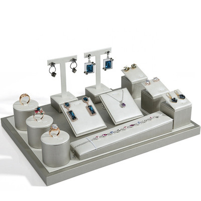 AJW052 Window PU Leather Jewelry Display Set Earring Ring Stand