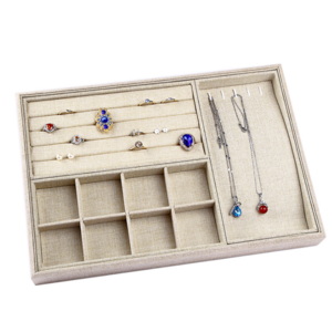 AJW053 Linen Jewelry Display Tray With Multi-Function